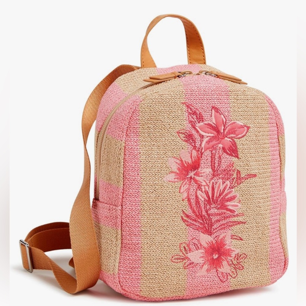 Vera Bradley Mini Straw Backpack in Candy Pink Stripe